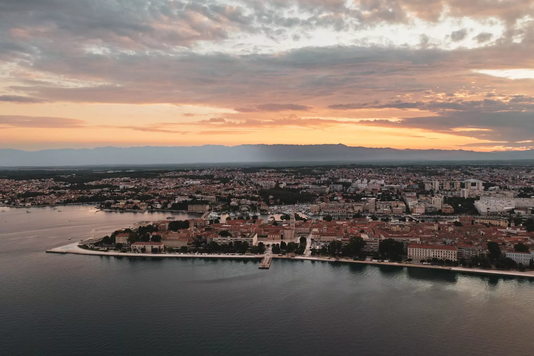 View of the old town of Zadar at dusk